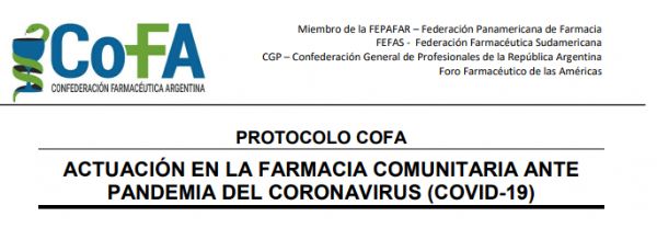 PROTOCOLO COFA ACTUACIÓN EN LA FARMACIA COMUNITARIA ANTE PANDEMIA DEL CORONAVIRUS