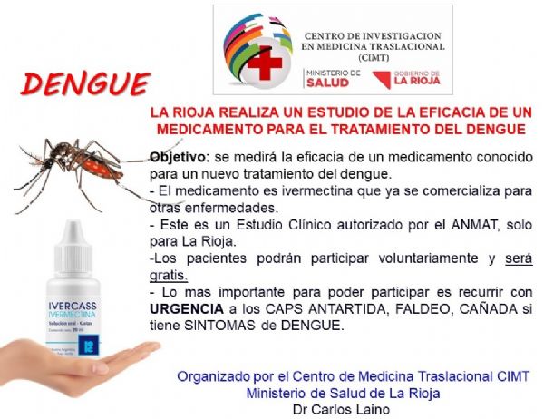 LA RIOJA REALIZA UN ESTUDIO DE LA EFICACIA DE UN MEDICAMENTO PARA TRATAMIENTO DEL DENGUE 