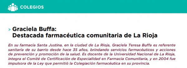 GRACIELA BUFFA: DESTACADA FARMACÉUTICA COMUNITARIA DE LA RIOJA