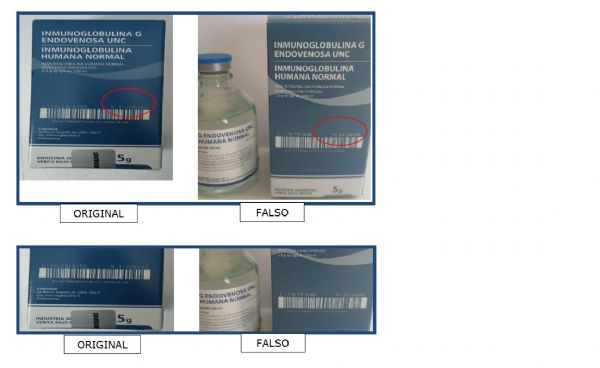 ANMAT advierte sobre unidades  falsificadas de INMUNOGLOBULINA G  ENDOVENOSA UNC